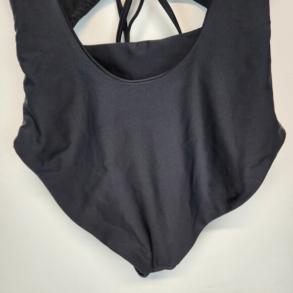 Jade Cava One Piece Black Swimsuit Size M Cutout Tie Front Low Back Beach Vaca - Picture 8 of 9